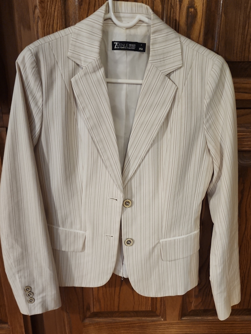 New York & Company Cream Pinstripe Blazer